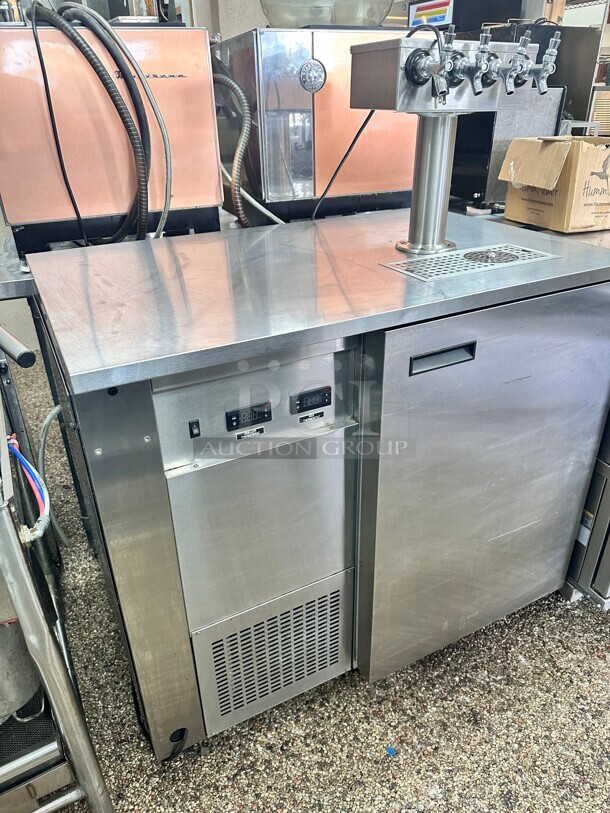 Late Model Micro Matic MM-BK 36 3/4 inch Dual Zone Kegrator Wine Dispenser with 4 Faucet (4) 1/6 Keg Capacity Working - Image 1 of 7