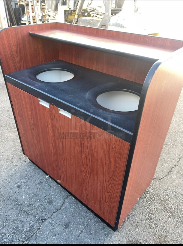 Lancaster Table & Seating Waste 35 Gallon Walnut Receptacle Enclosure with Two Swing Door - Image 3 of 9