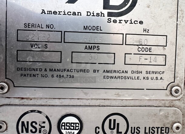 Nice! ADS 5AG-S 74 Rack/Hr Double Rack Low Temp Dishwasher - 115V Tested and Working! - Image 9 of 10