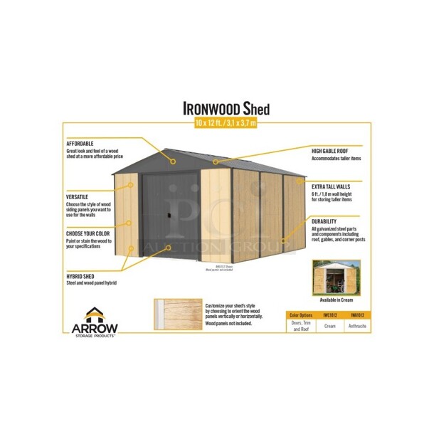 ARROW IRONWOOD STEEL HYBRID SHED KIT 10 X 12 FT. GALVANIZED ANTHRACITE. Complete Kit Is In (1) Box - Image 6 of 12