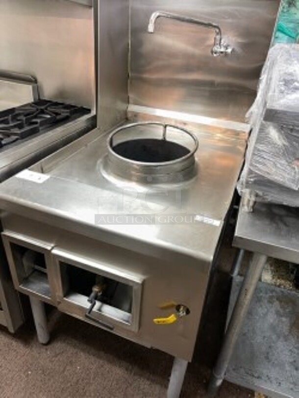 Fully Refurbished! Chinese Wok Commercial Gas Burner Stainless Steel with Water Faucet Tested and Working!