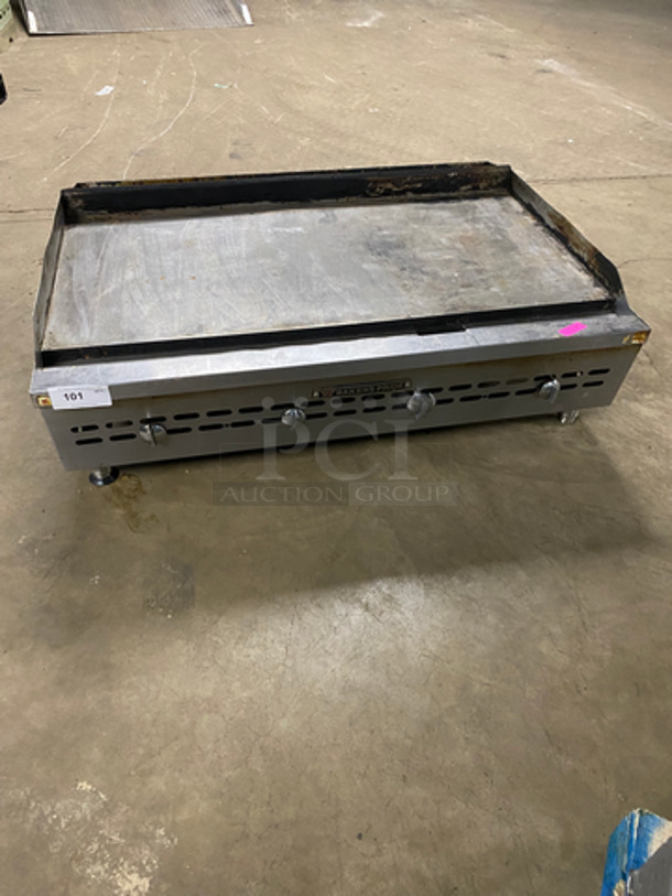Bakers Pride Commercial Countertop Natural Gas Powered Flat Top Griddle! With Back And Side Splashes! All Stainless Steel! On Legs! - Image 1 of 7