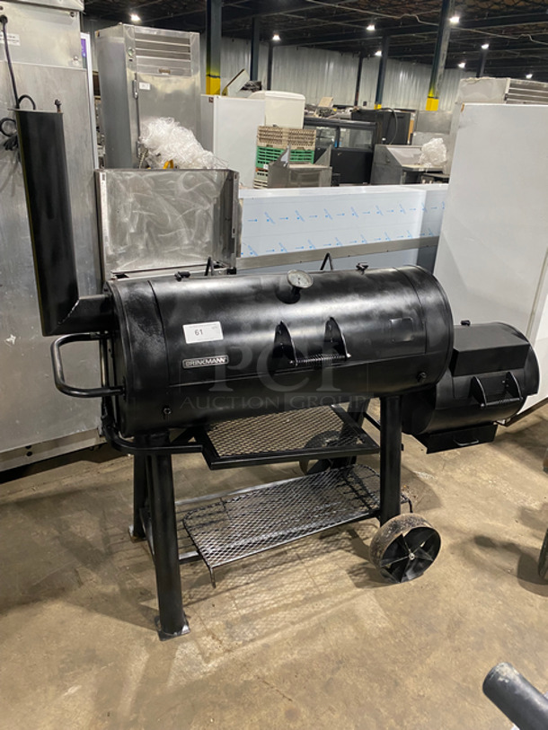 BEAUTIFUL! AWESOME! Brinkmann Trailmaster Heavy Duty Charcoal Grill/ Smoker! Small Grill Has Charcoal Access! With Hinged Lids! With Storage Space Underneath! Heavy Duty Steel! On Legs And Casters!