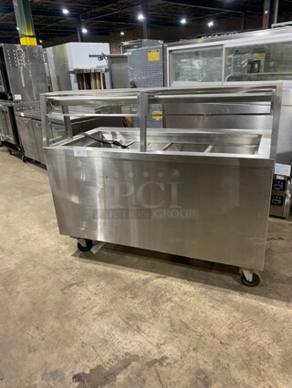 Craig Commercial Refrigerated Food Serving Station Counter/Cold Pan! With Sneeze Guard! With Underneath Storage Space! All Stainless Steel Body! On Casters! Model: LB530SC! 115V 1 Phase!