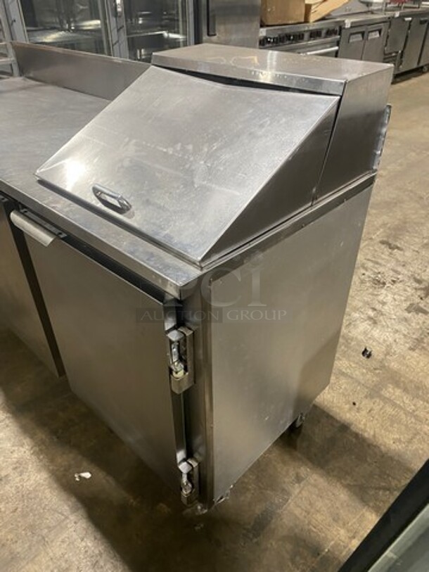 Leader Commercial Refrigerated Sandwich Prep Table! With Back Splash! With 3 Door Storage Space Underneath! Poly Coated Racks! All Stainless Steel! On Casters! Model: LM72S/C SN: PR010562 115V 60HZ 1 Phase - Image 2 of 9