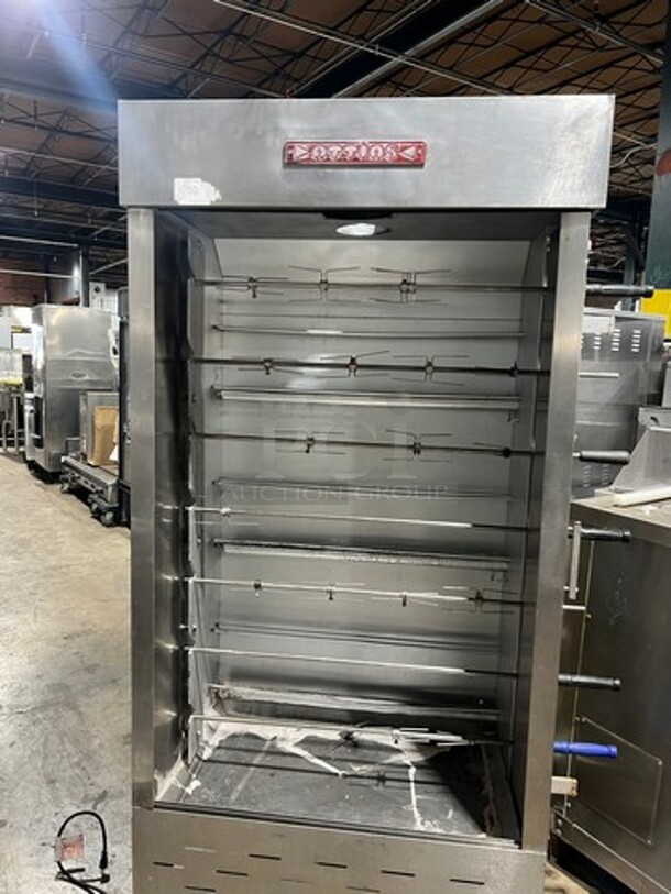 WOW! Attias Commercial Natural Gas Powered 7 Skewer Chicken Rotisserie Machine! All Stainless Steel! On Casters! - Image 2 of 10