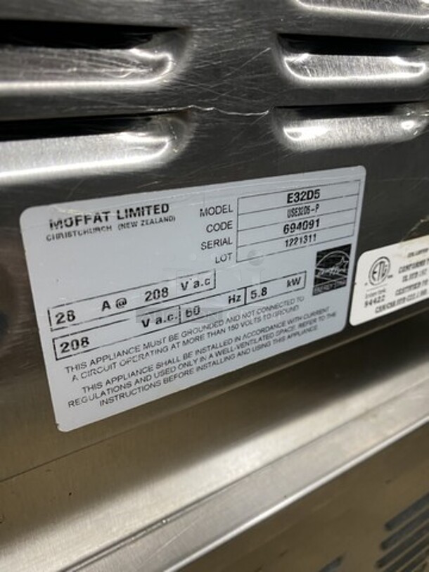 AMAZING! Moffat Turbo Fan Electric Powered Double Stacked Steam Injection Full Sized Convection Oven! Model E32D5 Serial 694091! On Legs! 2 X Yor Bid Makes One Unit! - Image 5 of 11
