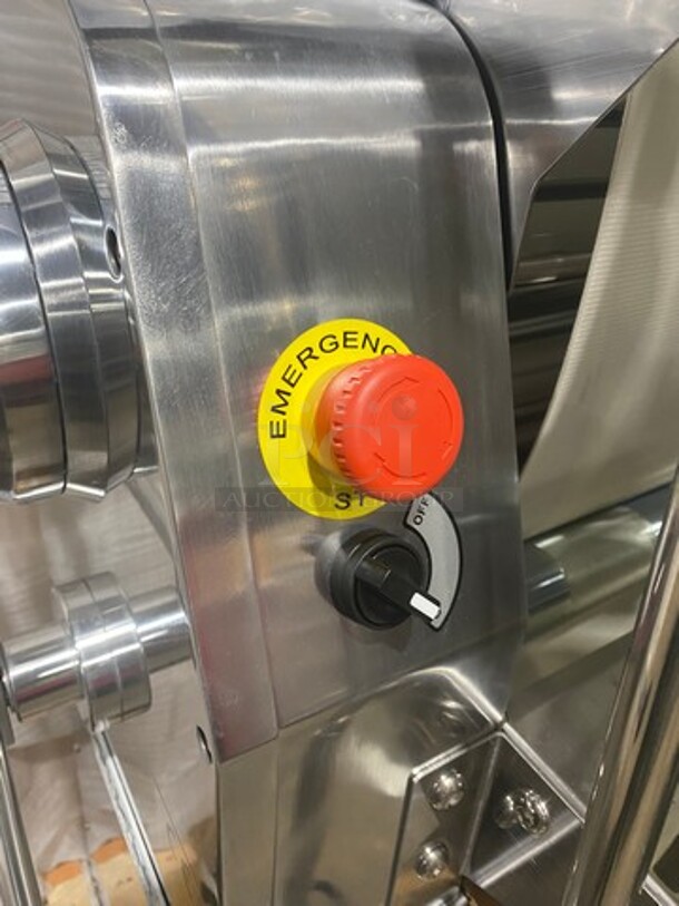 WOW! BRAND NEW! IN THE CRATE! Prepline Commercial Floor Style Reversible Dough Sheeter! Stainless Steel Body! Model: FSS120 SN: E21520179 120V 60HZ 1 Phase - Image 5 of 10