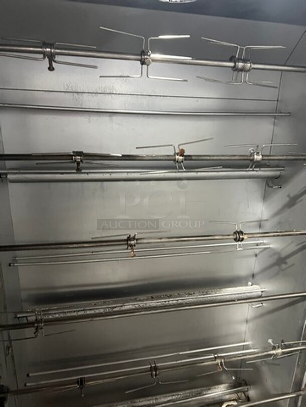 WOW! Attias Commercial Natural Gas Powered 7 Skewer Chicken Rotisserie Machine! All Stainless Steel! On Casters! - Image 7 of 10