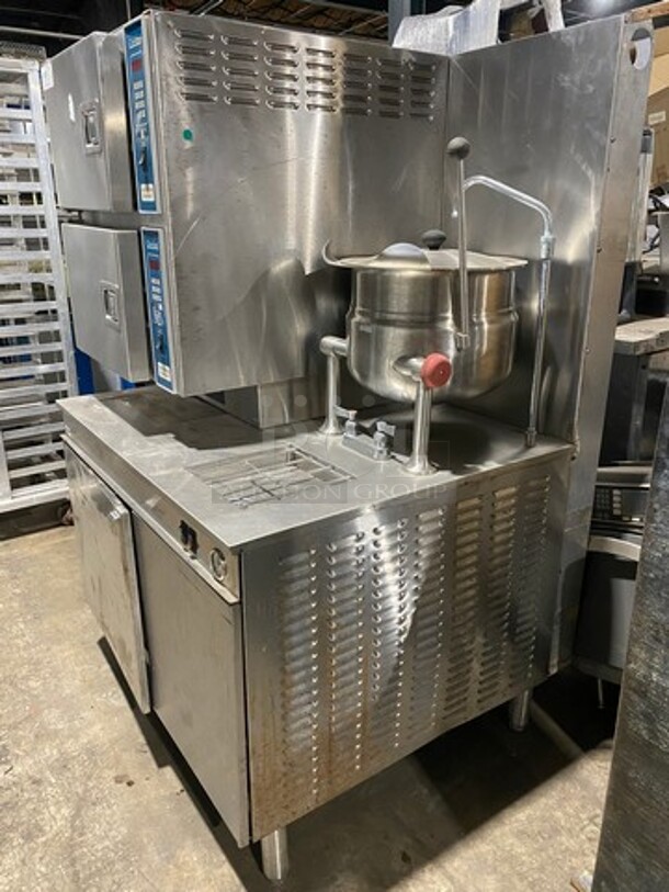 Cleveland Commercial Natural Gas Powered 2 Deck Steam Cabinet! With Cleveland Countertop 6 Quart Tilting Steam Kettle! All Stainless Steel! On Legs! - Image 3 of 8