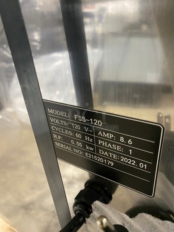 WOW! BRAND NEW! IN THE CRATE! Prepline Commercial Floor Style Reversible Dough Sheeter! Stainless Steel Body! Model: FSS120 SN: E21520179 120V 60HZ 1 Phase - Image 9 of 10