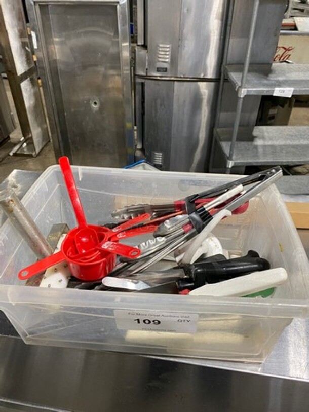 ALL ONE MONEY! MISCELLANEOUS ITEMS! Includes Assorted Tongs, Measuring Cups, Kitchen Knives And More! - Image 2 of 9