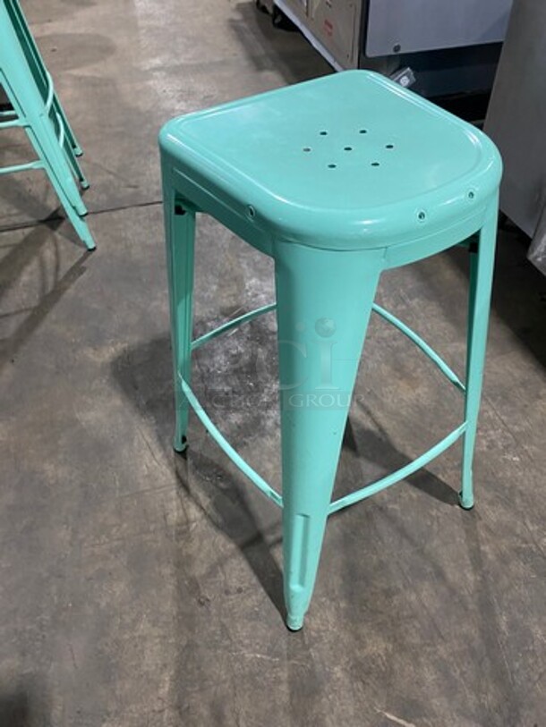LIKE NEW! Light Blue Coated Bar Height Metal Stools! With Footrest! 3x Your Bid! - Image 4 of 4