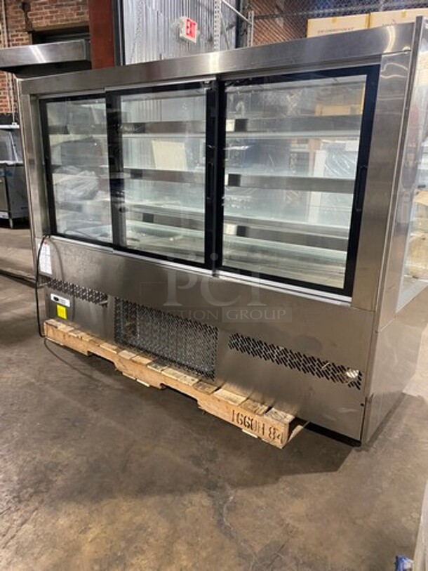 SCRATCH-N-DENT! LATE MODEL! 2019 Infrico Commercial Refrigerated Bakery Display Case Merchandiser! With Sliding Rear Access Doors! Stainless Steel Body! Model: VBR18FG SN: 104010018193043 115V 60HZ 1 Phase! Top Glass Is Broken! - Image 4 of 11