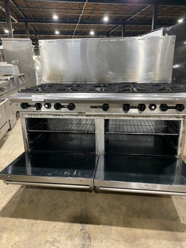 American Range Commercial Natural Gas Powered 10 Burner Stove! With Raised Back Splash! With 2 Full Size Oven Underneath! Metal Oven Racks! All Stainless Steel! On Casters! - Image 7 of 10