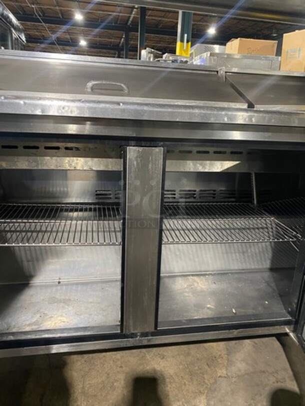 Turbo Air Commercial Refrigerated Sandwich Prep Table! With Double Overhead Shelf! With 3 Door Storage Space Underneath! All Stainless Steel! On Casters! Model: TST72SD 115V - Image 6 of 10