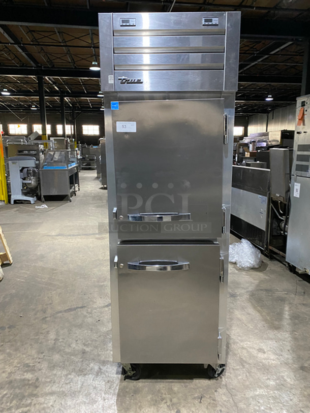 SWEET! True Commercial Reach In Refrigerator/Freezer Combo! With 2 Half Doors! All Stainless Steel! On Casters! Model: STG1DT2HS SN: 8612693 115V 60HZ 1 Phase