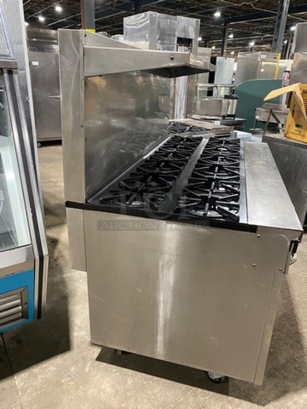 Southbend Commercial Natural Gas Powered 12 Burner Stove! With Raised Back Splash And Salamander Shelf! With 2 Full Size Oven Underneath! All Stainless Steel! On Casters! Working When Removed! - Image 2 of 12