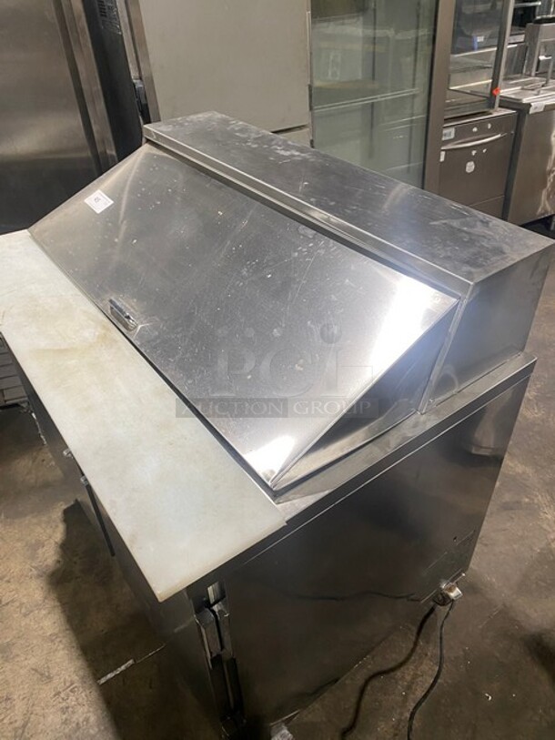 Leader Commercial Refrigerated Mega Top Sandwich Prep Table! With 2 Door Underneath Storage Space! With Commercial Cutting Board! All Stainless Steel! On Casters! MODEL ESLM48SC SN: NP12M0801D 115V 1PH - Image 11 of 11