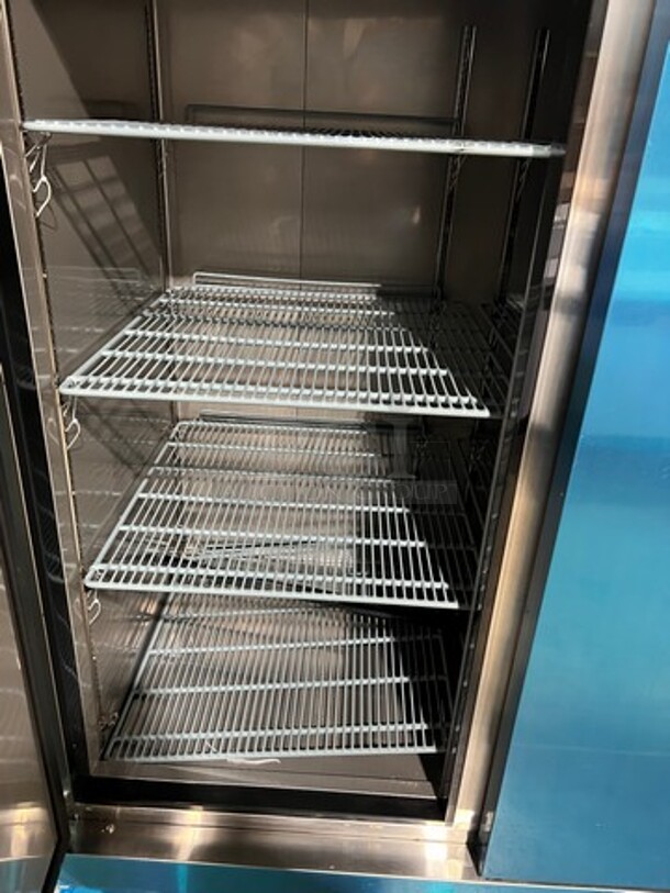 COOL! NEW! SCRATCH-N-DENT! Dukers Commercial 3 Door Reach In Cooler! Poly Coated Racks! All Stainless Steel! COMPRESSOR REMOVED, NO COMPRESSOR! - Image 6 of 7
