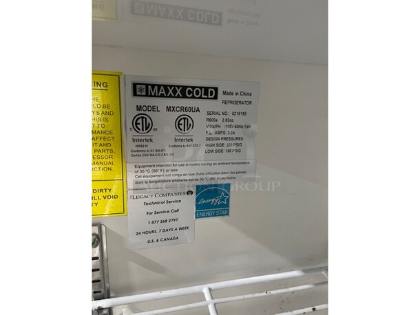 Maxx Cold Commercial Double Door Lowboy/ Worktop Cooler! With Poly Coated Rack! Solid Stainless Steel! On Casters! Model: MXCR60UA SN: 8218185 115V 60HZ 1 Phase - Image 6 of 12
