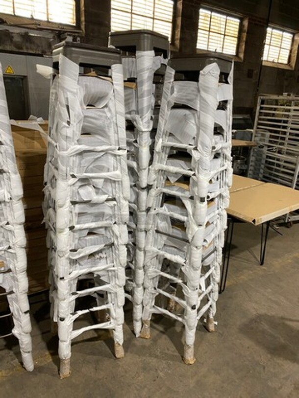 BRAND NEW! Astor Matte Platinum Clear Coated Finish Heavy Duty Metal Bar Height Stools! With Walnut Seat Top! With Footrest! 5 x Your Bid! - Image 10 of 10