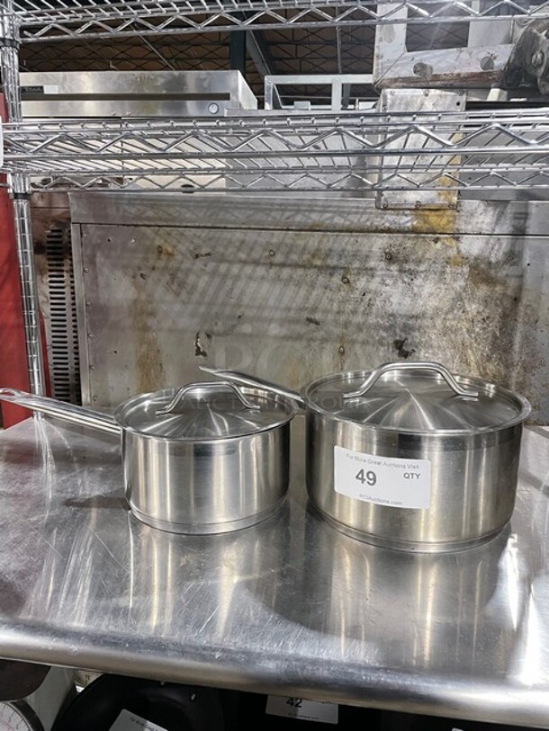ALL ONE MONEY! Winco Commercial Stainless Steel Saucepans! With Lids! - Image 1 of 7