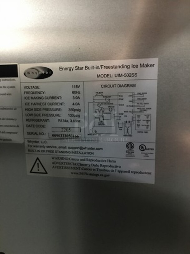 NEW! OUT OF THE BOX! SCRATCH-N-DENT! Whynter Undercounter Built In Ice Maker! 25LB Ice Capacity! All Stainless Steel! Model: UIM502SS 115V - Image 5 of 10