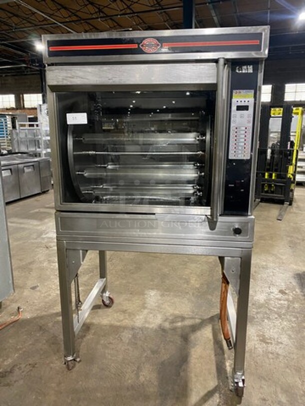NICE! Cleveland Commercial Natural Gas Powered Rotisserie Convection Oven! All Stainless Steel! On Casters! WORKING WHEN REMOVED! Model: BMR32 SN: WC3639396I45