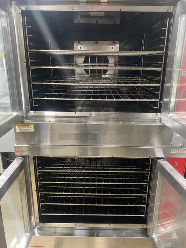 2 Vulcan VC4ED Stainless Steel Commercial Electric Powered Full Size Convection Ovens w/ View Through Doors! Metal Oven Racks and Thermostatic Controls! MODEL VC4ED SN:541041048 3/1 PH  208 Volts 2X Your Bid! Makes One Unit!  - Image 5 of 11