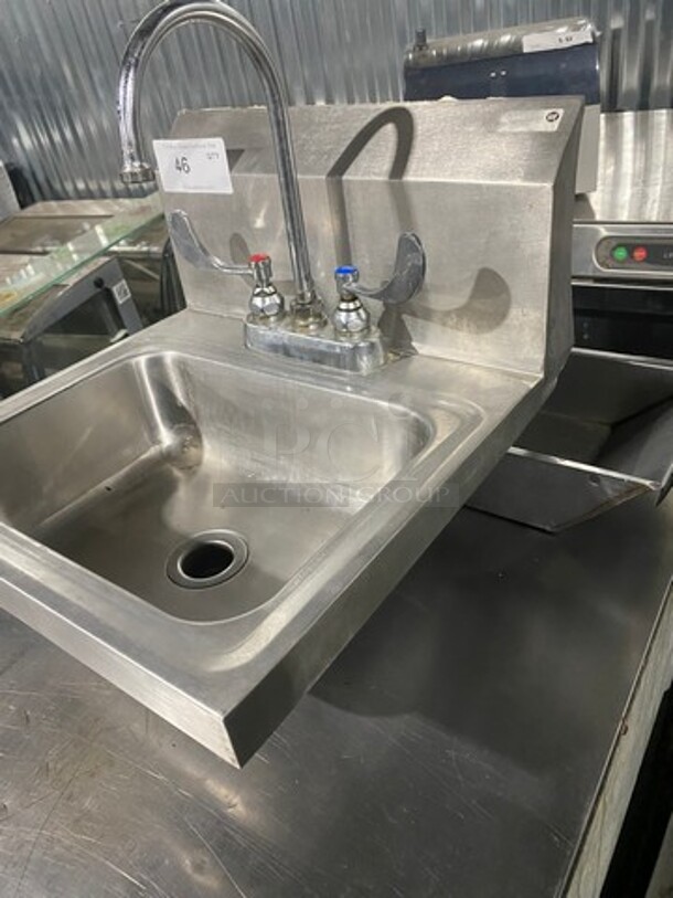 Commercial Stainless Steel Hand Sink! With Raised Back Splash! With Faucet And Handles! - Image 2 of 7