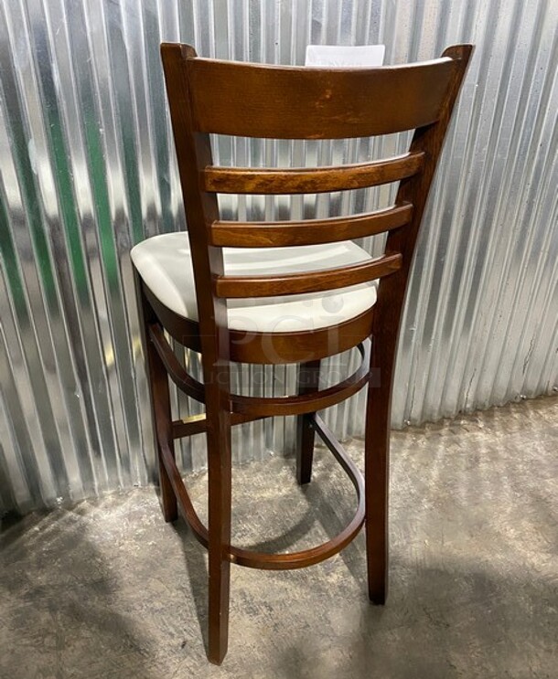 WOW! New! Solid Beech Cherry Wood Cross Back Commercial Bar Stool! With White Vinyl Seat! 3x Your Bid! - Image 3 of 7