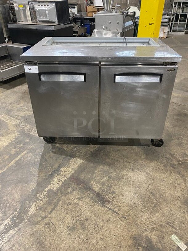 Fogel Commercial Refrigerated Sandwich Prep Table! With 2 Door Underneath Storage Space! With Poly Coated Racks! All Stainless Steel! On Casters! Model: FLP4512 SN: 2010050432 115V 60HZ 1 Phase
