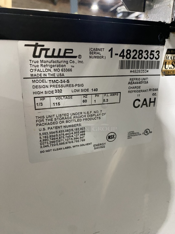 True Stainless Steel Commercial Milk Cooler on Commercial Casters! Eletric Powered! MODEL: TMC-34-S SN:1-4828353 115 Volts, 1 Phase!  - Image 6 of 7