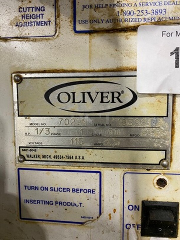 Oliver Commercial Countertop Bagel/Bun Slicer! All Stainless Steel! Model: 702N SN: 195981 115V 60HZ 1 Phase - Image 6 of 7