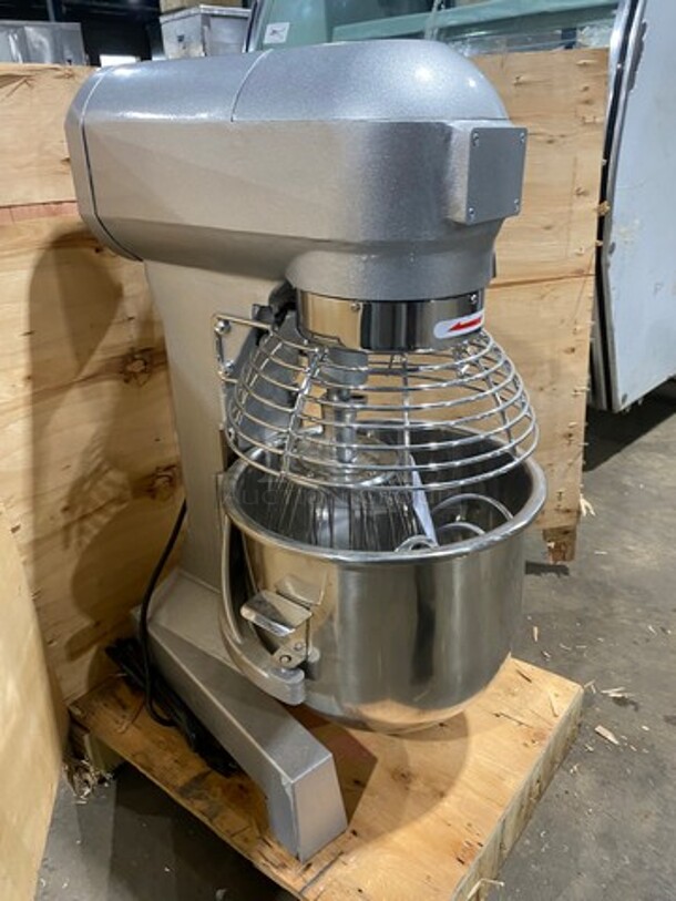 AWESOME! BRAND NEW! IN THE CRATE! Commercial Spiral Mixer! With Whisk, Paddle And Spiral Hook Attachment! With Mixing Bowl And Bowl Guard! Stainless Steel! Model: WGB20 110V - Image 10 of 11