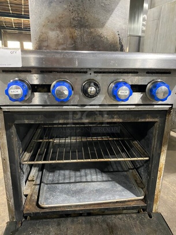 Imperial Commercial Natural Gas Powered 4 Burner Stove! With Raised Back Splash And Salamander Shelf! With Oven Underneath! All Stainless Steel! On Casters! WORKING WHEN REMOVED! Model: IR4 SN: 03273711 - Image 9 of 10