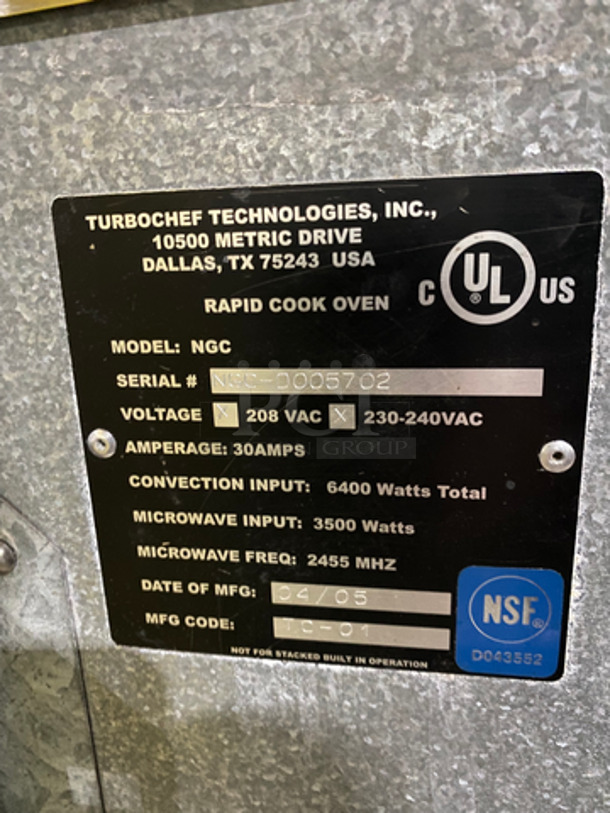 Turbo Chef Commercial Countertop Rapid Cook Oven/ Microwave Oven! All Stainless Steel! Model: NGC SN: NGCD005702 208/230/240V - Image 5 of 8