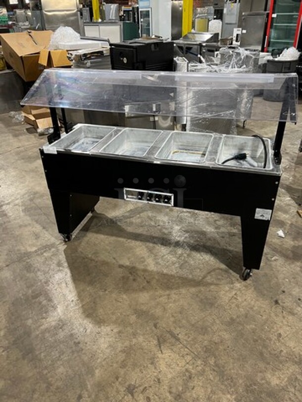 LATE MODEL! 2019 Advance Tabco Commercial Electric Powered 4 Well Steam Table! With Sneeze Guard! All Stainless Steel! On Casters! Model: B4120B SN: 000073377 120V 60HZ 1 Phase