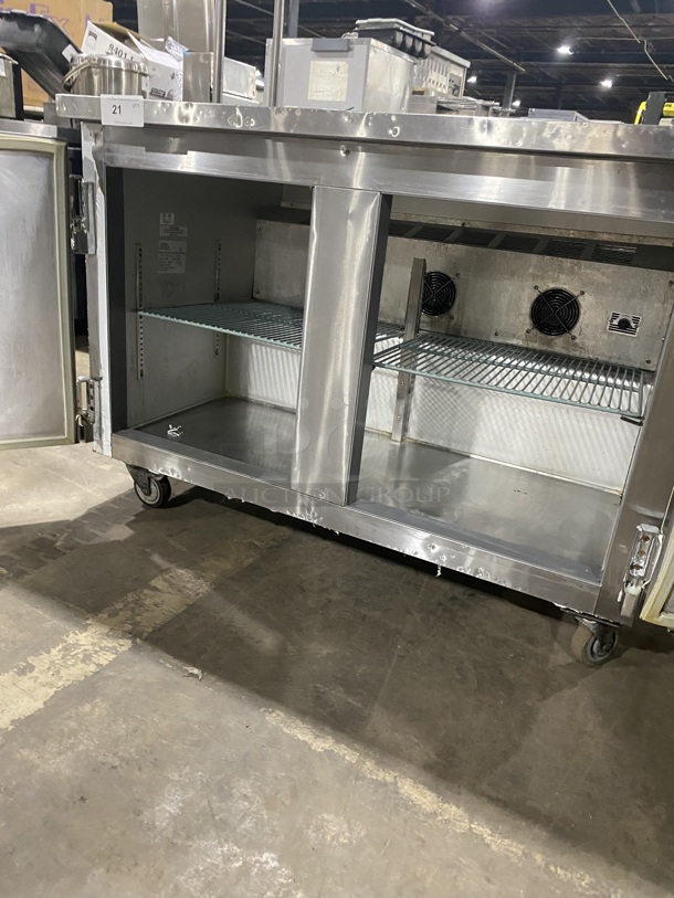 LEADER Stainless Steel 2 Door Reach In Refrigerator/Storage Space W/ 2 Stainless Steel Top Shelves! On Casters! Model ESLB48S/C Serial NP01C10660 115V/60Hz/1 Phase - Image 5 of 8
