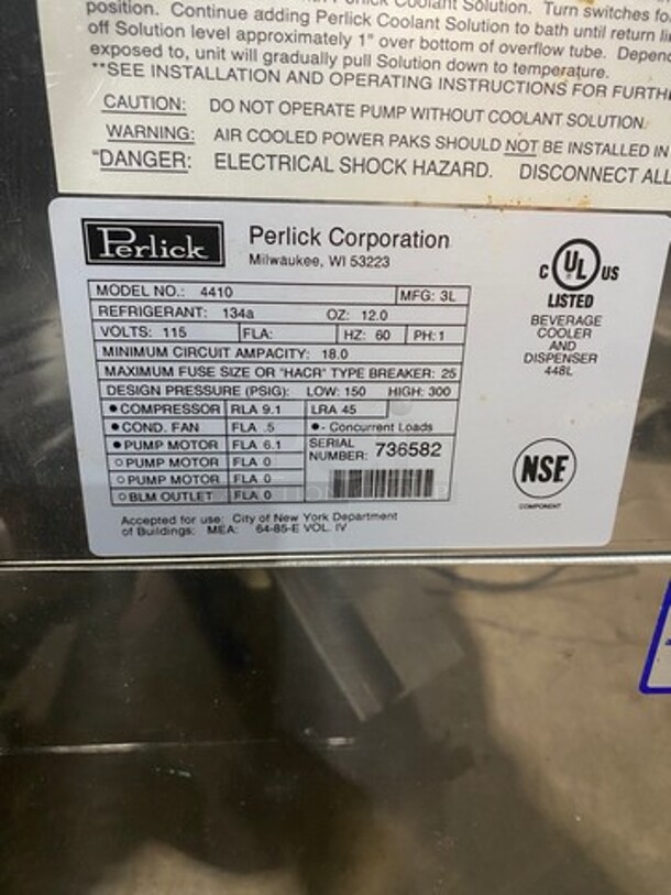 Perlick Commercial Air-Cooled Stainless Steel Draft Beer System Power Pak! Model: 4410 SN: 736582 115V 60HZ 1 Phase - Image 7 of 9