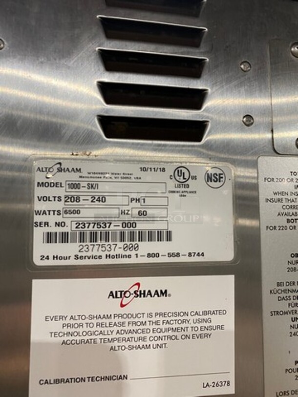 NIce! 2018 LATE MODEL! ALTO-SHAAM 3 In 1 Cooking Center- Smoker/Cook-N-Hold/Food Warmer Holding Cabinet! On Commercial Casters! MODEL 1000-SK Serial 2377537-000 208-240V/60Hz/1 Phase - Image 5 of 10