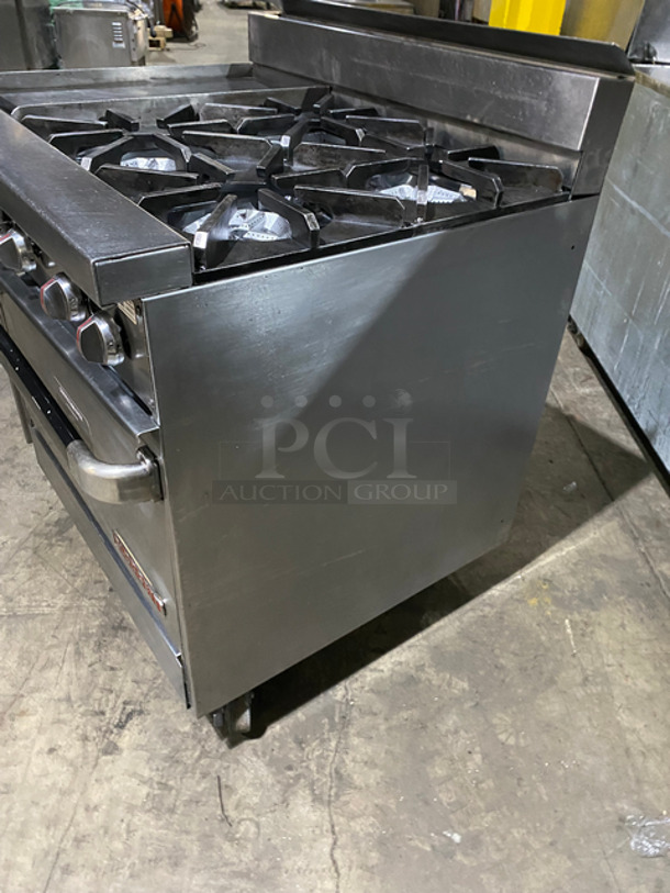 WOW! Jade Range By Blodgett Commercial 4 Burner Stove! With Left Side Flat Top! With Backsplash! With Under neath CONVECTION Oven Underneath! Metal Oven Rack! All Stainless Steel! - Image 4 of 12