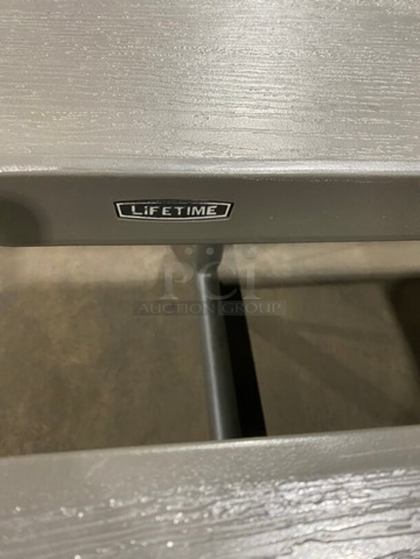 NICE! Lifetime Wooden Pattern Poly Picnic Table! With Dual Side Bench Seats! With Foldable Legs! - Image 5 of 7