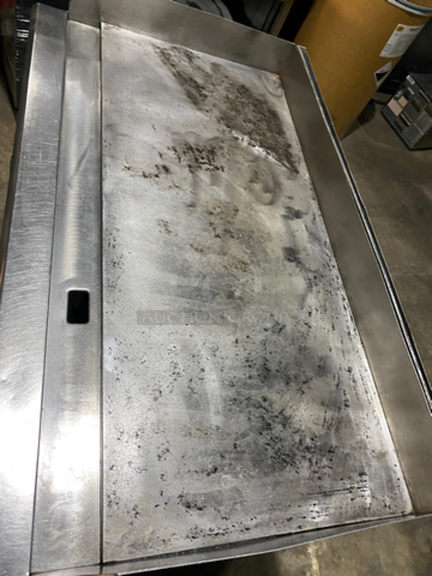 Commercial Countertop Natural Gas Powered Flat Top Griddle! With Back & Side Splashes! On Equipment Stand! With Underneath Storage Space! All Stainless Steel! On Casters! - Image 5 of 9