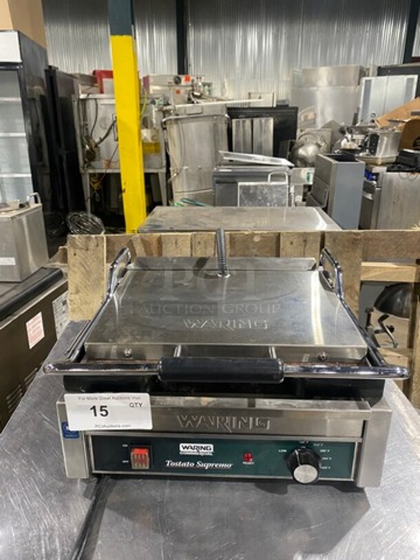 Waring Commercial Countertop Panini/Sandwich Supremo Grill! All Stainless Steel! Press With Flat Surface! Model: WFG250 120V - Image 1 of 9