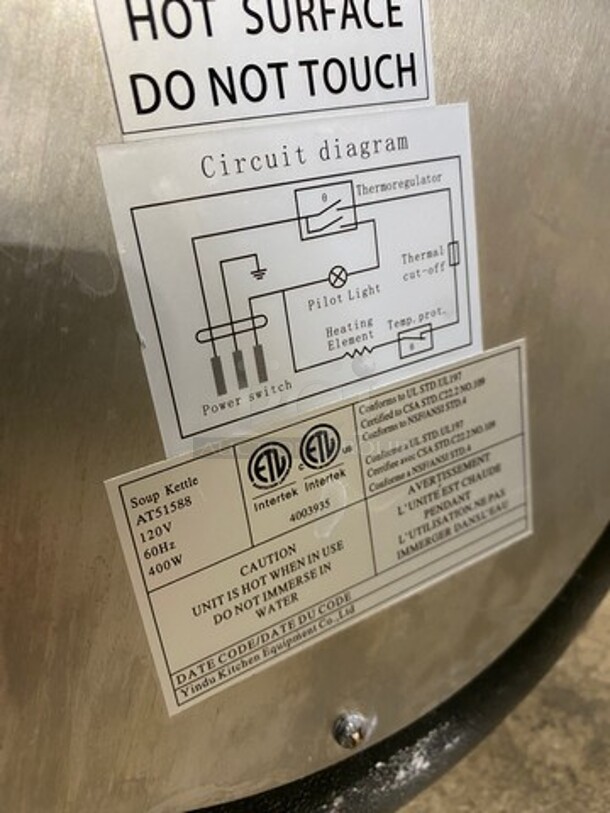 Yindu Kitchen Metal Commercial Countertop Food Warmer Soup Kettle! Model: AT51588 120V 60HZ 1 Phase - Image 6 of 7