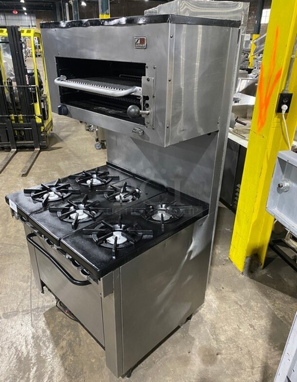 Southbend Stainless Steel Commercial Gas Powered 6 Burner Stove! With Raised Back Splash And Salamander! With Oven Underneath! On Legs!   - Image 2 of 10