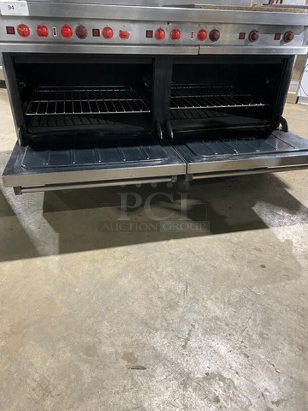 AMAZING! Vulcan Commercial Electric Powered French Top/ Hot Plate With Right Side Flat Griddle! With Raised Back Splash And Salamander Shelf! With 2 Oven Underneath! All Stainless Steel! On Casters! - Image 8 of 10