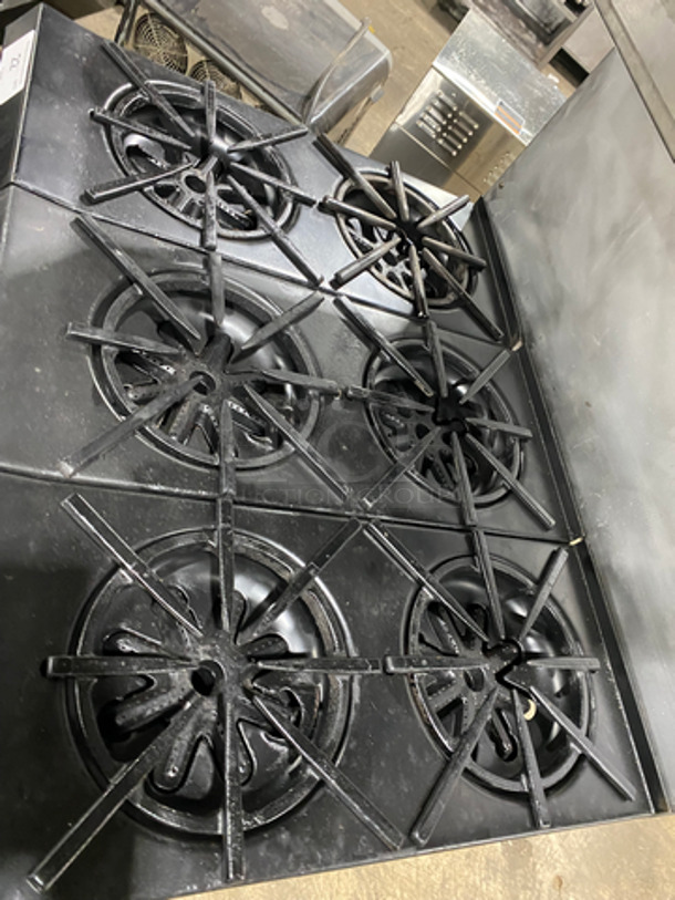 WOW! Garland Commercial Natural Gas Powered 6 Burner Stove! With Oven Underneath! Metal Oven Racks! With Raised Backsplash! With Salamander! All Stainless Steel! On Legs! - Image 5 of 10